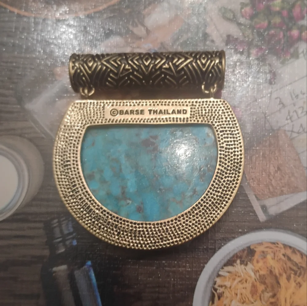 Kingman Turquoise and Bronze Half Moon Pendant with Necklace by Studio Barse - Picture 6 of 10